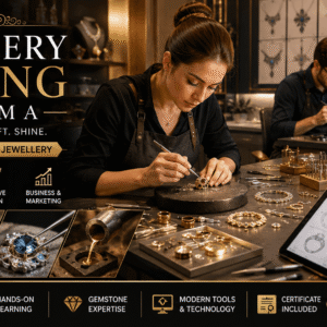 Jewellery designer crafting gemstone jewellery in a Jewellery Making Diploma workshop environment