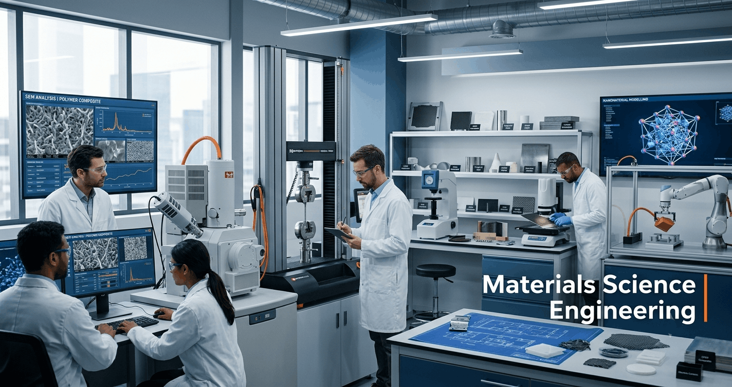 Engineers analysing advanced materials in a laboratory for Materials Science Engineering studies