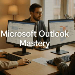 Microsoft Outlook Mastery training showing professionals managing emails, calendars, and tasks efficiently.