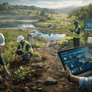 Mine reclamation level 3 students restoring land, planting vegetation and monitoring soil and water quality