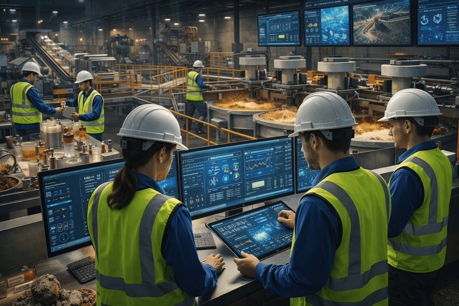 Mineral processing level 3 students operating flotation cells, crushers and digital process control systems