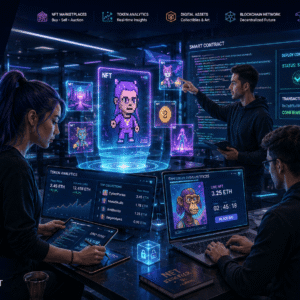 Digital artist creating blockchain assets in an NFT Diploma online training environment