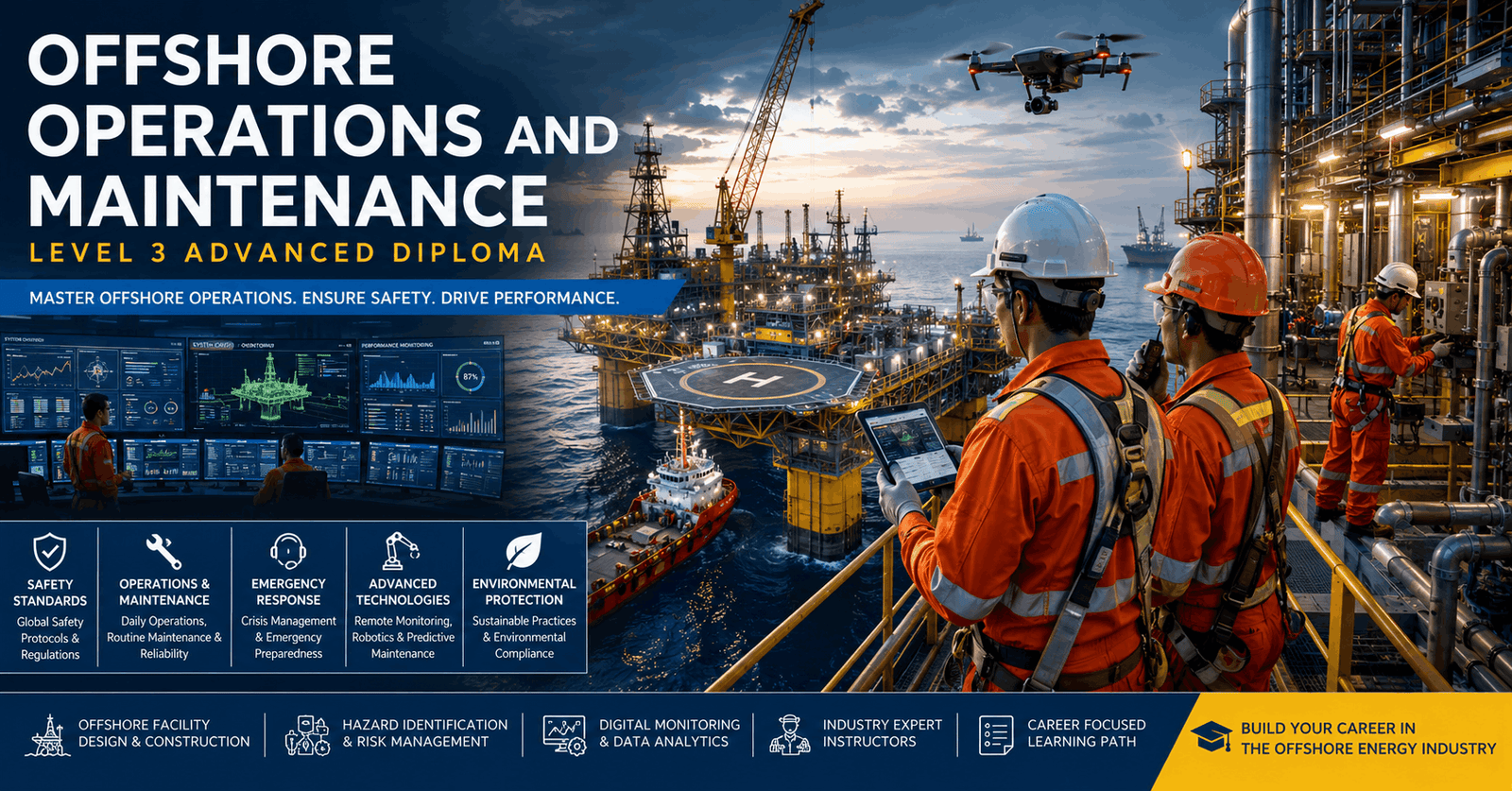 Engineers performing Offshore Operations Maintenance on an offshore oil and gas platform