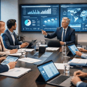 Operations director training showing senior managers planning business operations and performance