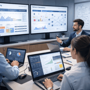 Operations Research Diploma training showing analysts using optimisation models, data dashboards and simulation tools