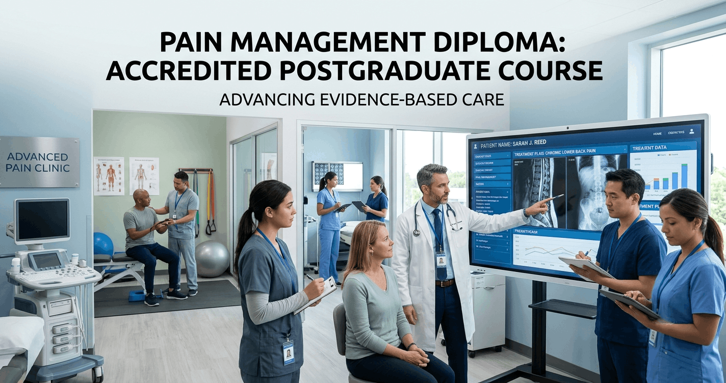 Healthcare professionals providing patient-centred care in a Pain Management Diploma learning environment