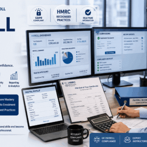 Professional payroll specialist managing payroll data in Payroll Clerk Diploma training course