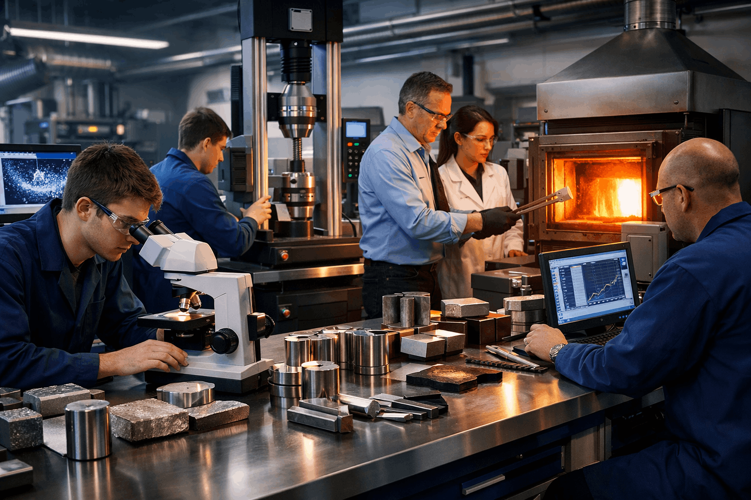 Laboratory scene showing metals testing for a physical metallurgy diploma