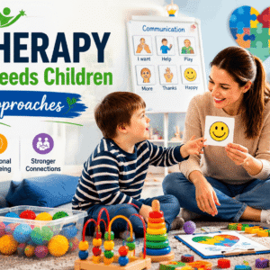 Therapist using creative activities in a Play Therapy Course with special needs children in a safe learning space
