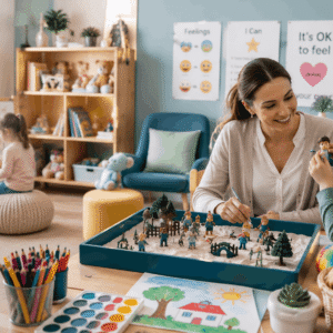 Therapist conducting child-centred activities during a Play Therapy Diploma training session