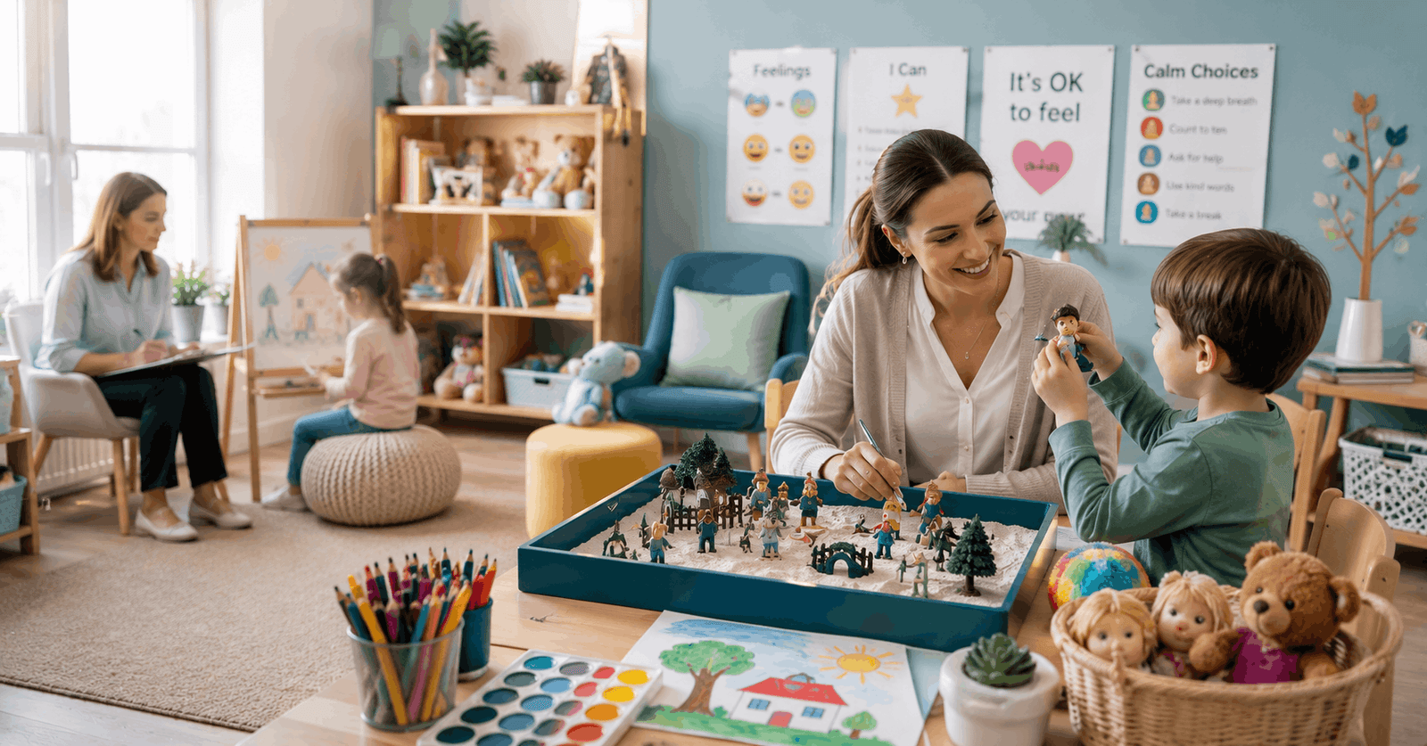 Therapist conducting child-centred activities during a Play Therapy Diploma training session