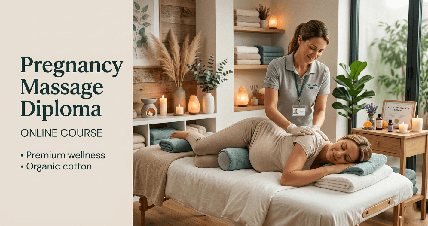 Professional therapist providing prenatal care during Pregnancy Massage Diploma training