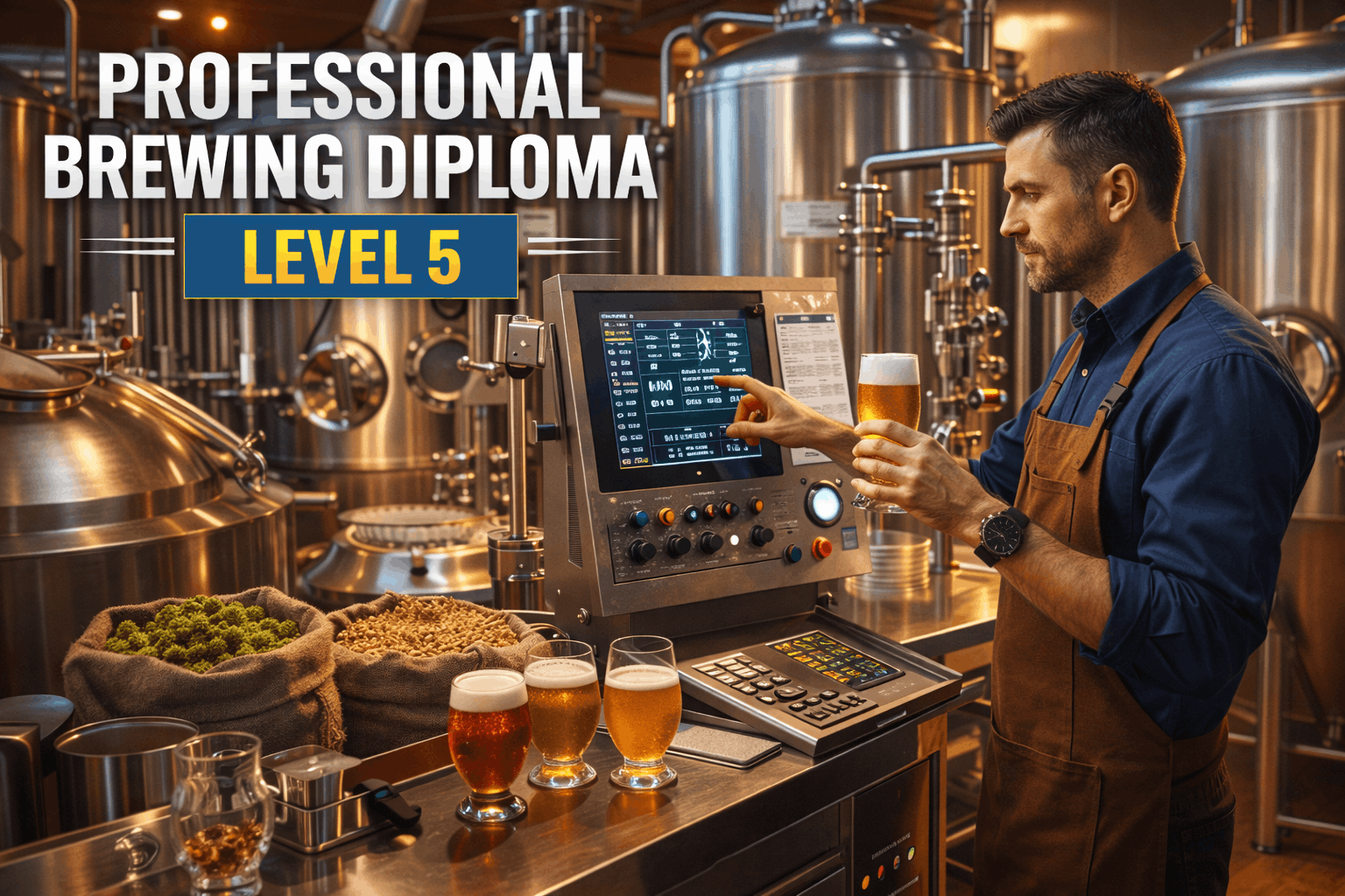 Brewer monitoring tanks for professional brewing diploma training