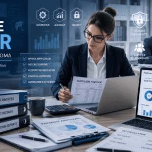 Finance professional managing accounts and supplier payments in a Purchase Ledger Course setting