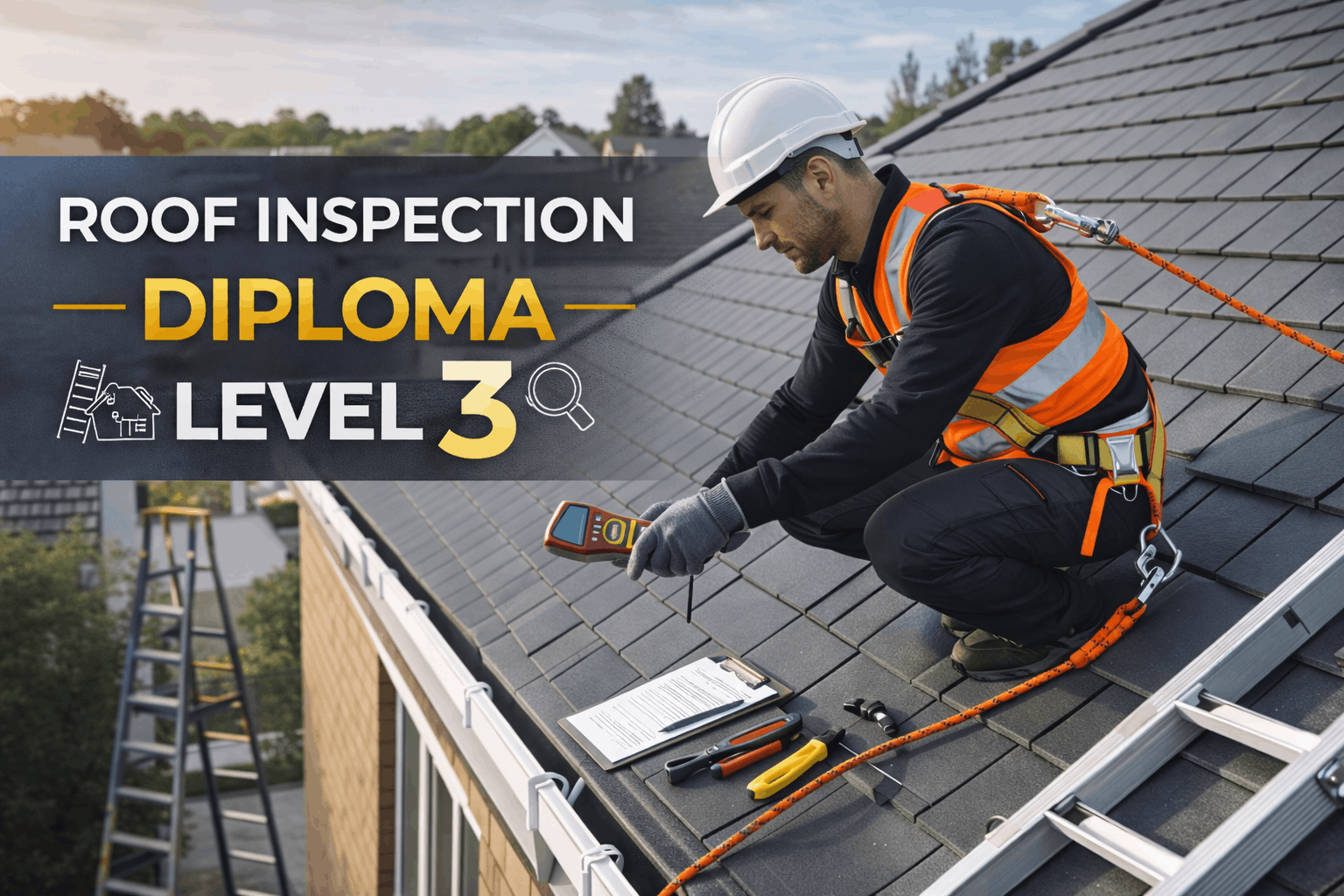Technician inspecting a building roof for a roof inspection diploma Level 3 course