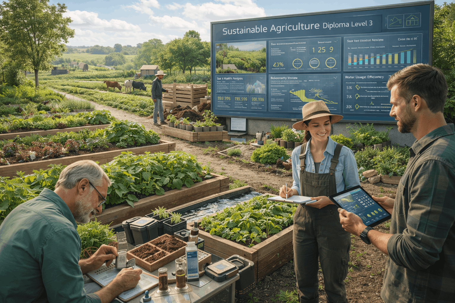 Professional sustainable agriculture diploma Level 3 training showing organic farming, biodiversity and eco-friendly methods