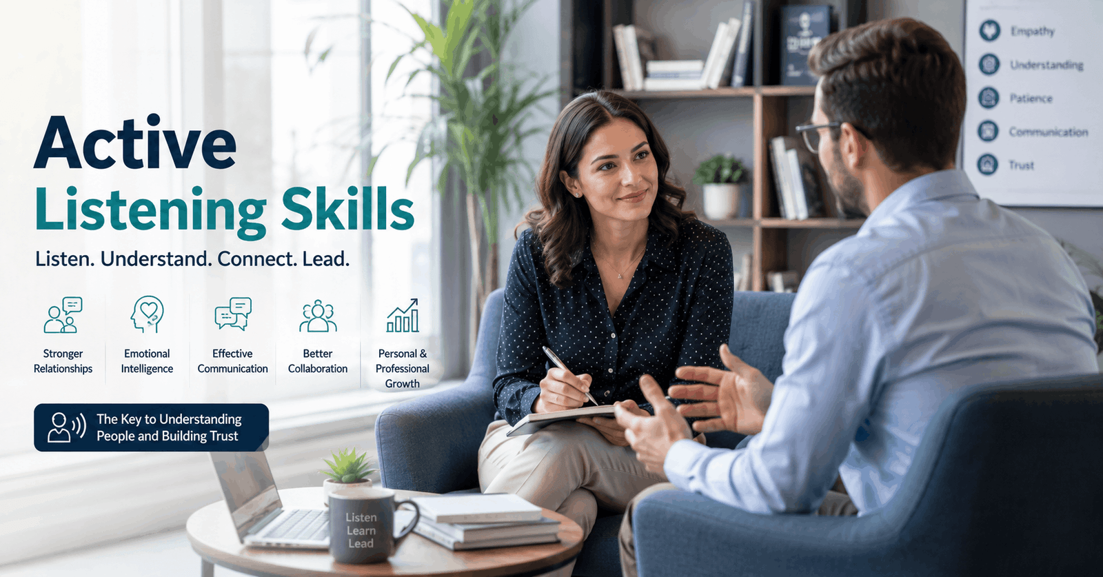 Professional demonstrating Active Listening Skills during a meaningful workplace conversation