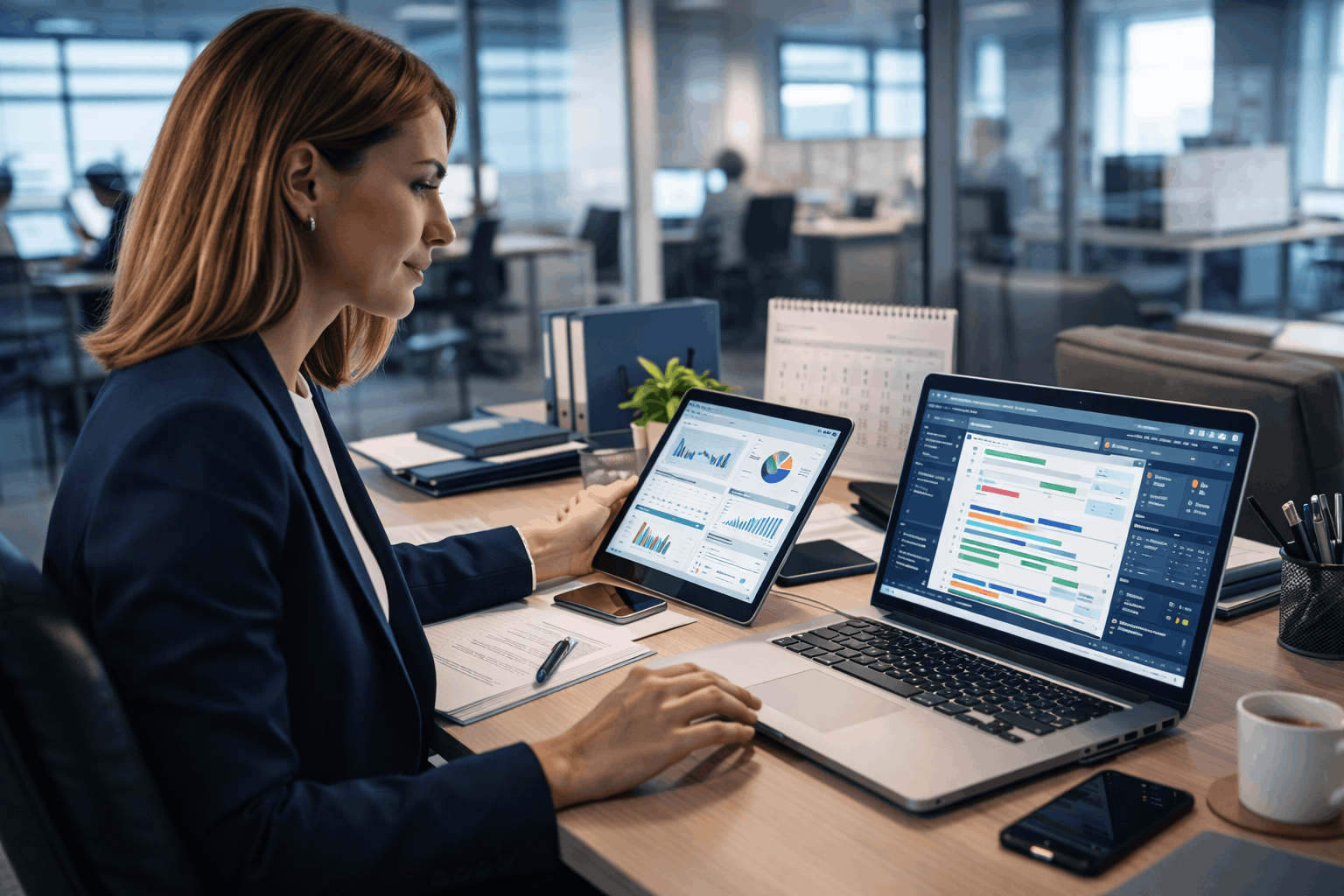 Office administrator managing workflows, communication, and planning during Administration Level 3 training