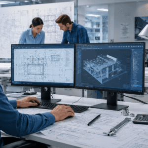Professional designer creating technical drawings and CAD models in an Advanced Draughtsman Diploma course