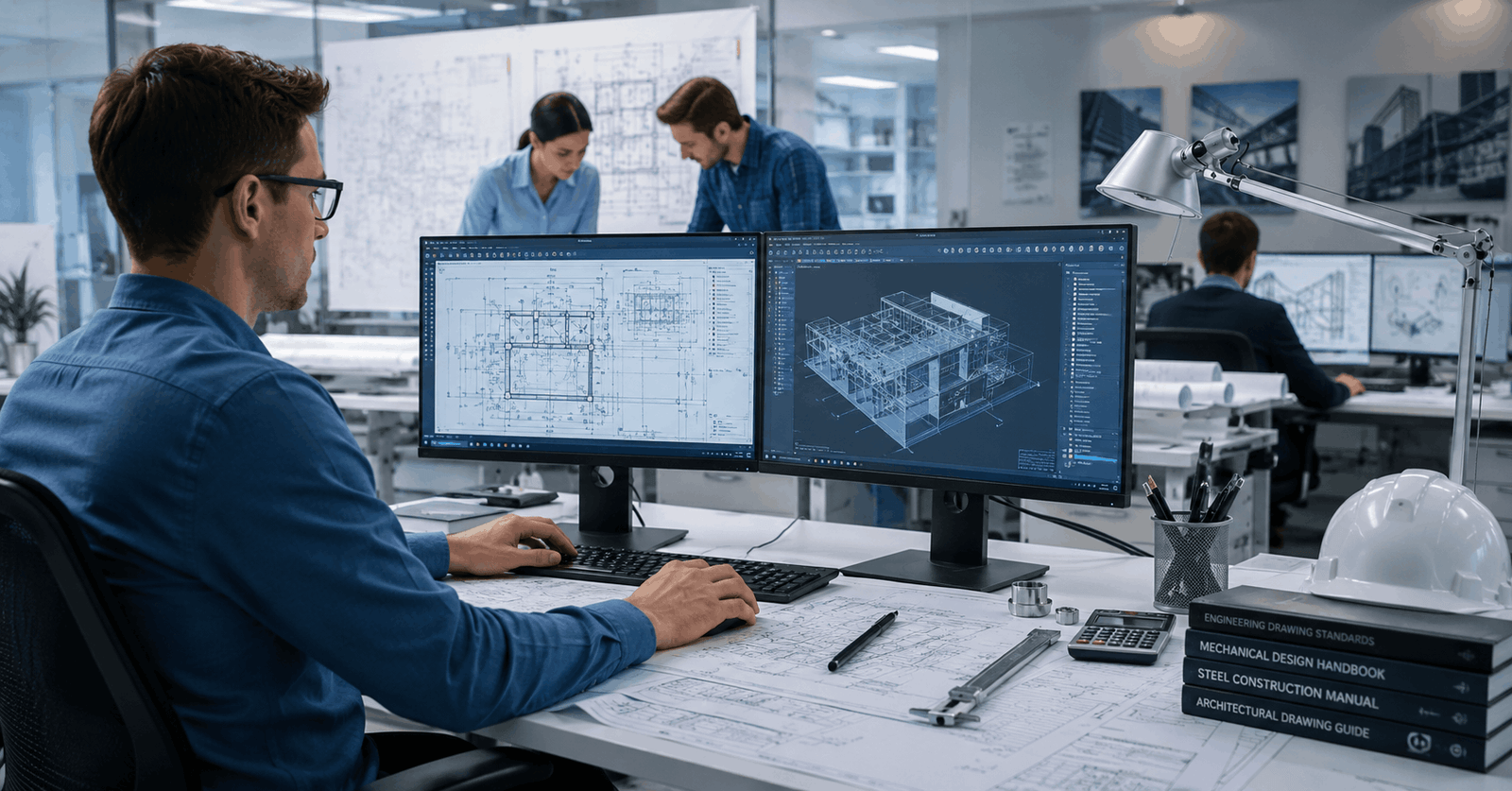 Professional designer creating technical drawings and CAD models in an Advanced Draughtsman Diploma course
