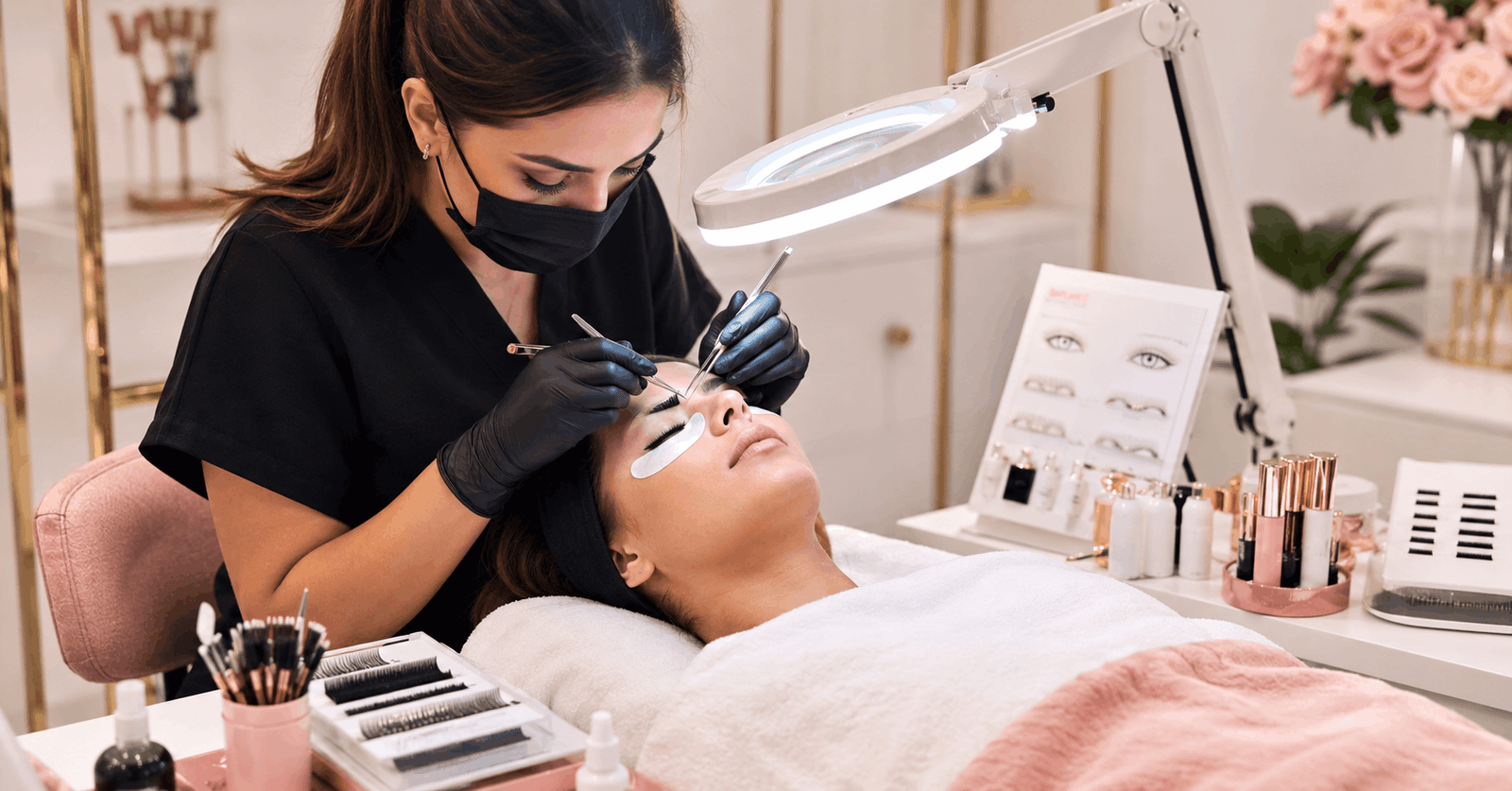 Advanced Eyelash Extension training showing professional lash application and styling techniques