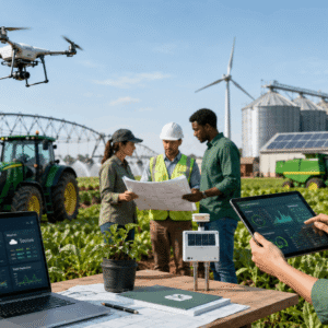 Agricultural engineer using modern farming technology and machinery in an Agricultural Engineering Diploma course