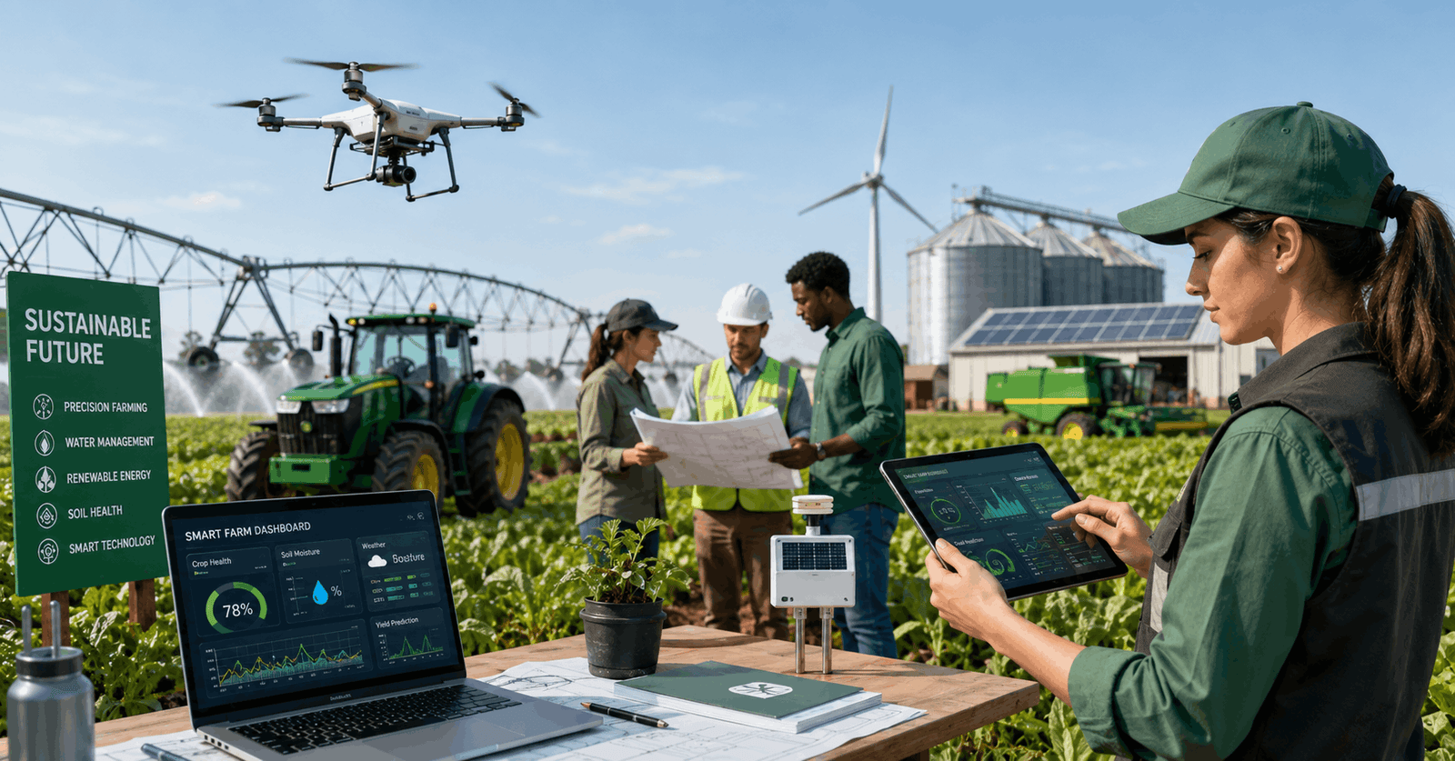 Agricultural engineer using modern farming technology and machinery in an Agricultural Engineering Diploma course