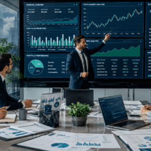 Finance professional analysing financial reports and investment data during Business Finance Diploma training