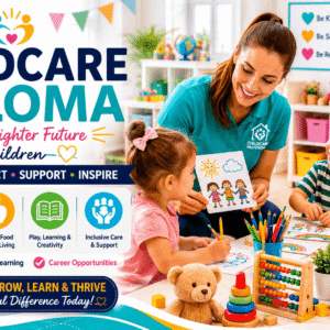 Professional childcare practitioner supporting children in a safe and engaging learning environment during a Childcare Diploma course