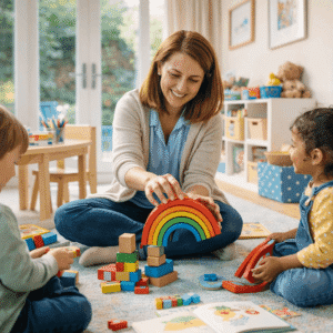 Childminder supporting early years learning in a safe home setting for Childminding Level 3 Diploma training