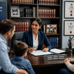 Legal professional reviewing family case documents during CILEx Family Law training in a modern legal office