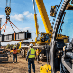 Professional crane operator performing a safe lift during Crane Operator Training at a construction site