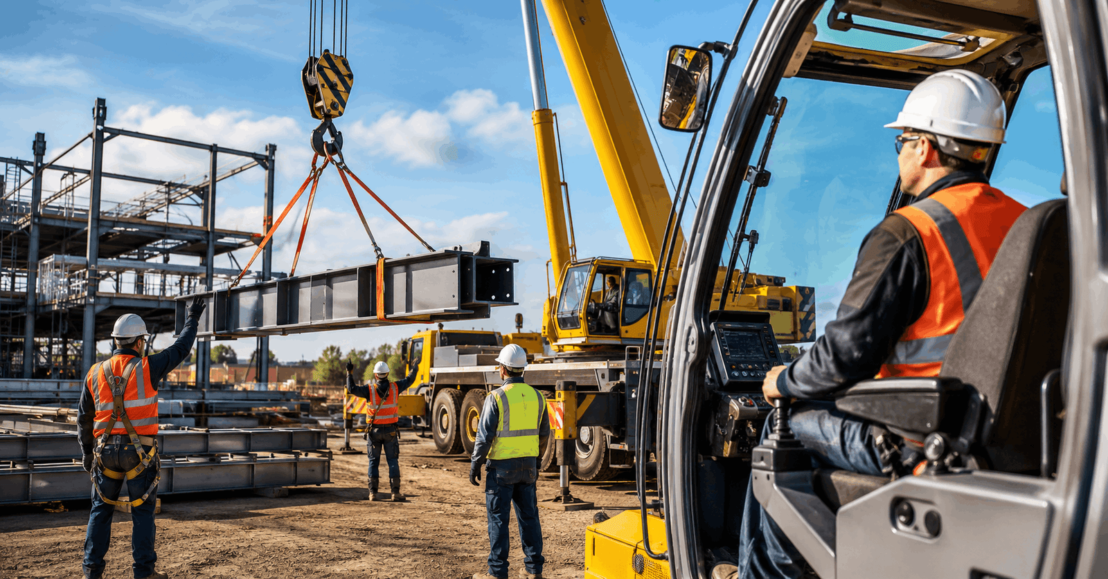 Professional crane operator performing a safe lift during Crane Operator Training at a construction site