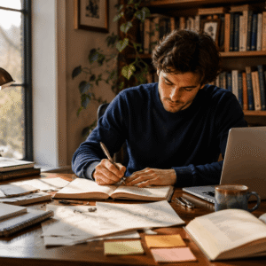 Creative Writing Course showing a writer creating stories in a creative and inspiring workspace