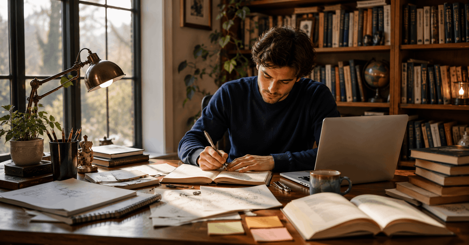 Creative Writing Course showing a writer creating stories in a creative and inspiring workspace