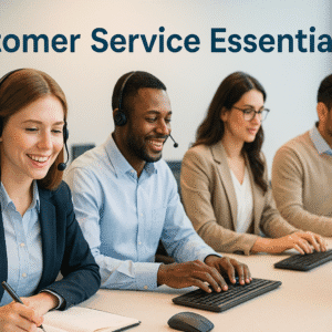 Customer Service Essentials training with professionals assisting clients in an office setting