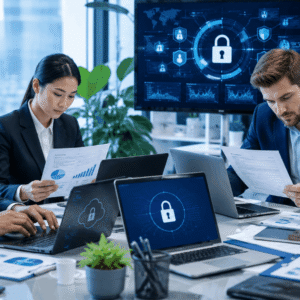 Professional compliance specialist reviewing privacy policies during Data Protection Training