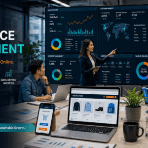 Professionals managing online stores and digital sales strategies in eCommerce Management training