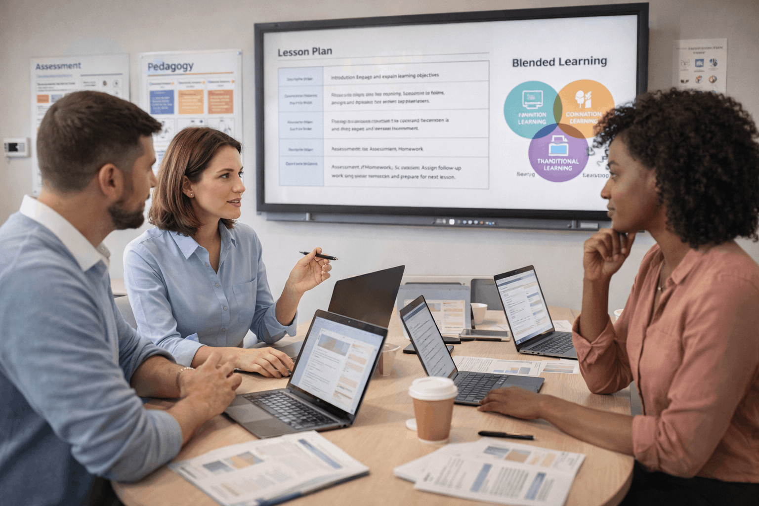 Educators engaging in an Education and Training course focused on pedagogy, teaching strategies, and blended learning.