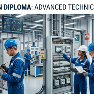 Electrician Diploma learners performing advanced electrical installations, testing, and renewable energy work