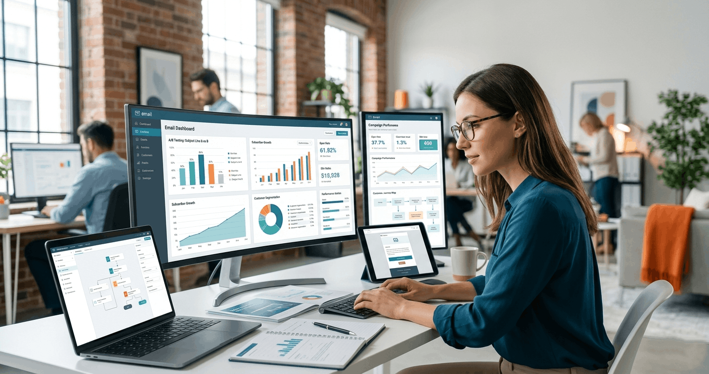 Email Marketing Course showing campaign analytics, email automation, customer engagement, and marketing performance