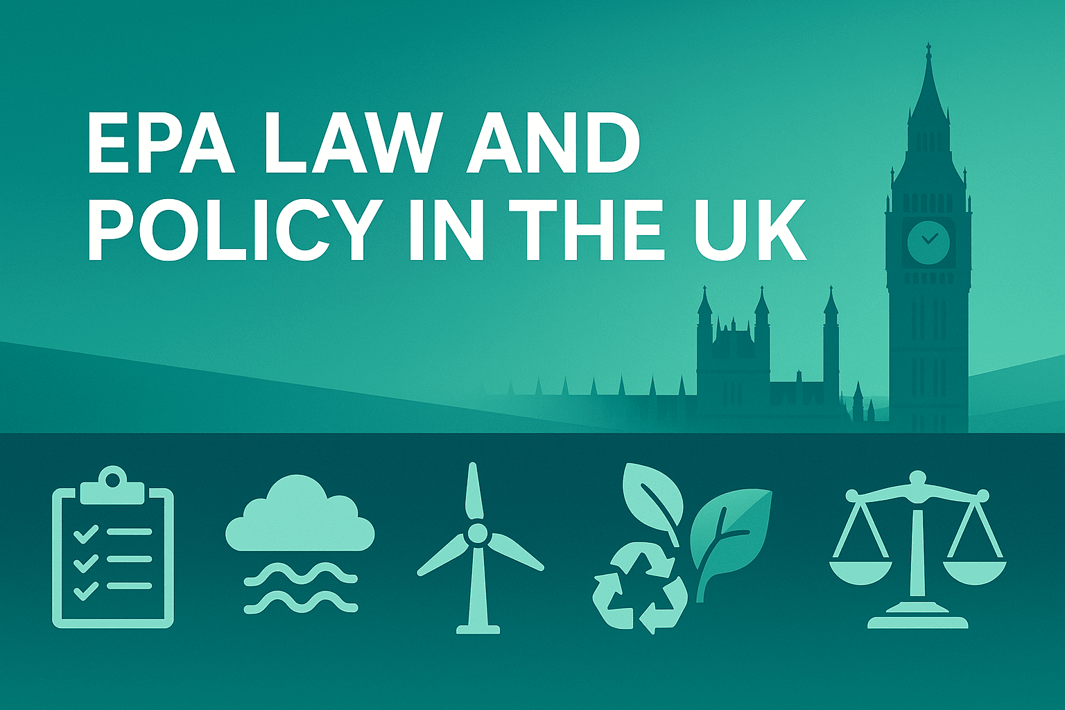 Professional course banner showing EPA law UK visuals with regulations, UK environment icons and compliance graphics.