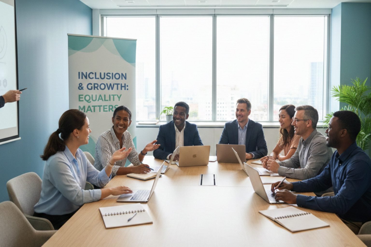 Equality diversity training showing a diverse team in a respectful workplace meeting