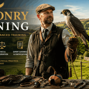 Experienced falconer training a bird of prey during Falconry Training in a natural countryside setting