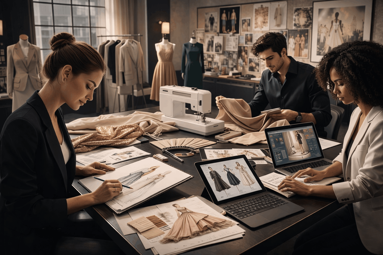 Fashion Design Diploma Level 8 showcasing couture design, digital illustration, textiles, sustainable fashion, and runway preparation