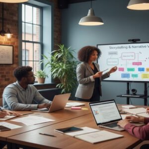 fiction writing course showing students creating characters, plots and stories on laptops in a creative writing classroom