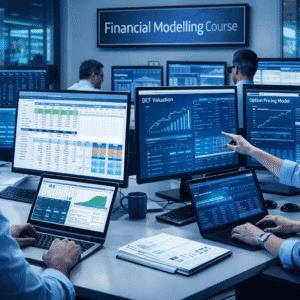 Finance analyst building spreadsheets and forecasts in a Financial Modelling Course training environment