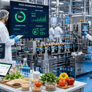 Food Engineering Course showing modern food processing equipment, quality control systems and manufacturing operations