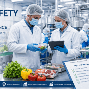 Food industry professionals applying food safety course principles in a modern quality assurance environment