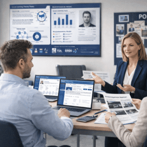 Forensic psychology training course showing a psychologist analysing criminal behaviour and courtroom evidence